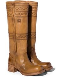 Miu Miu - Embroidered Leather Boots - Lyst