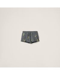 Miu Miu - Garment-Dyed Cotton Fleece Shorts With Embroidered Logo - Lyst