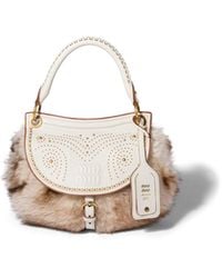 Miu Miu - Rendez-Vous Shearling And Nappa Leather Bag With Metal Studs - Lyst