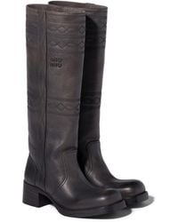 Miu Miu - Embroidered Leather Boots - Lyst