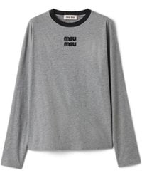 Miu Miu - Long-Sleeved Cotton Jersey T-Shirt - Lyst