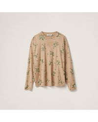 Miu Miu - Garment-dyed Long-sleeve Jersey T-shirt With Embroidery - Lyst