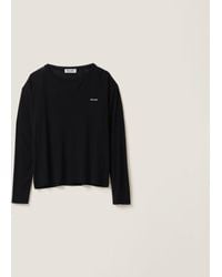Miu Miu - Long-Sleeved Ribbed Jersey T-Shirt - Lyst