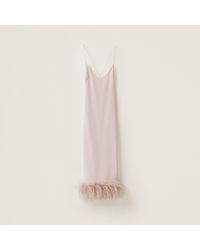 Miu Miu - Stretch Cady Dress With Feathers - Lyst