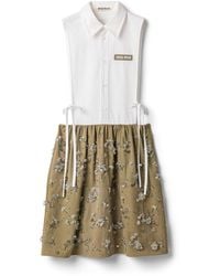 Miu Miu - Embroidered Poplin And Chino Mini-Dress - Lyst