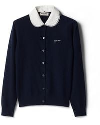 Miu Miu - Cashmere Cardigan With Embroidered Poplin Collar - Lyst