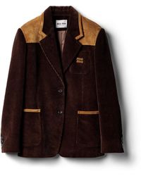 Miu Miu - Single-Breasted Corduroy And Leather Jacket - Lyst