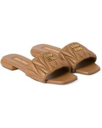 Miu Miu - Matelassé Nappa Leather Slides - Lyst