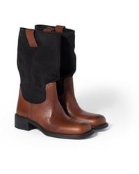 Miu Miu - Leather And Drill Mid-Calf Boots - Lyst
