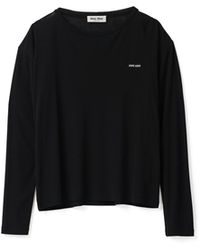 Miu Miu - Long-Sleeved Ribbed Jersey T-Shirt - Lyst