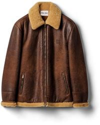 Miu Miu - Waxed Shearling Blouson Jacket - Lyst