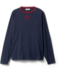 Miu Miu - Long-Sleeved Cotton Jersey T-Shirt - Lyst