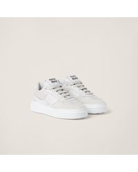 Miu Miu - Bleached Leather And Suede Sneakers - Lyst