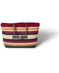 Miu Miu - Raffia-Effect Woven Tote Bag - Lyst