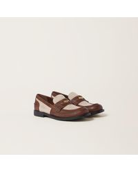 Miu Miu - Leather And Linen Loafers - Lyst