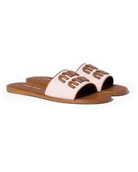 Miu Miu - Pantoletten Aus Canvas Und Leder, Damen, Größe - Lyst