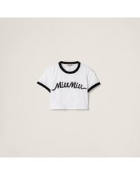 Miu Miu - Cotton Jersey T-Shirt With Printed Logo - Lyst