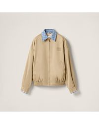 MiuMiu Chino Cloth Blouson Jacket チノクロス ブルゾン ロゴ Miu Miu Chino Cloth Blouson Jacket in Natural | Lyst