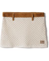 Miu Miu - Cotton And Suede Miniskirt - Lyst