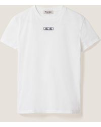 Miu Miu - Logo-Embroidered Cotton T-Shirt - Lyst
