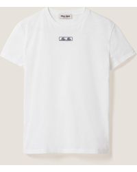 Miu Miu - Embroidered Cotton Jersey T-Shirt - Lyst