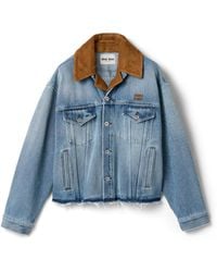 Miu Miu - Washed Denim And Suede Blouson Jacket - Lyst