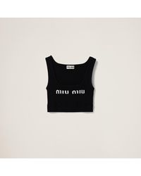 Miu Miu - Cropped Logo-knit Tank Top - Lyst