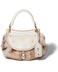 Miu Miu - Rendez-Vous Shearling And Nappa Leather Bag With Metal Studs - Lyst