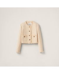 Miu Miu - Single-Breasted Tweed Jacket With Embroidered Logo - Lyst