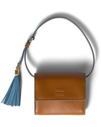 Miu Miu - Leather Wallet With Shoulder Strap - Lyst