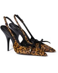 Miu Miu - Printed Leather Slingback Pumps With Bow - Lyst