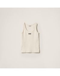 Miu Miu - Garment-Dyed Ribbed Knit Jersey Top - Lyst