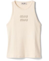 Miu Miu - Ribbed Knit Tank Top With Embroidered Logo - Lyst