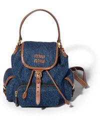 Miu Miu - Denim And Leather Backpack - Lyst