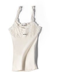 Miu Miu - Cotton And Lace Top - Lyst