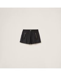 Miu Miu - Technical Silk Shorts With Printed Logo - Lyst