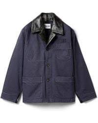Miu Miu - Single-Breasted Garment-Dyed Gabardine And Leather Jacket - Lyst
