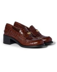 Miu Miu - Crocodile-Effect Embossed Leather Loafers - Lyst