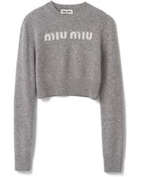 Miu Miu - Intarsien-Pullover Mit Logo - Lyst