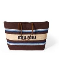 Miu Miu - Raffia-Effect Woven Tote Bag - Lyst