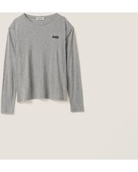 Miu Miu - Long-Sleeved Ribbed Jersey T-Shirt - Lyst