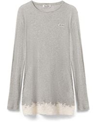 Miu Miu - Ribbed Jersey And Lace Dress - Lyst