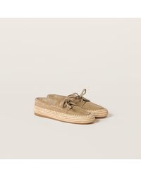 Miu Miu - Suede And Raffia Boat Shoes - Lyst