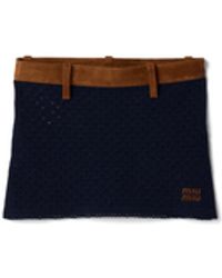 Miu Miu - Cotton Crochet And Suede Miniskirt - Lyst