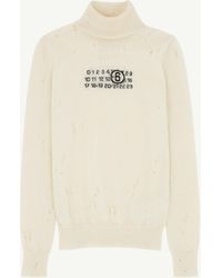 MM6 by Maison Margiela - Distressed Turtleneck Sweater With Numeric Logo - Lyst