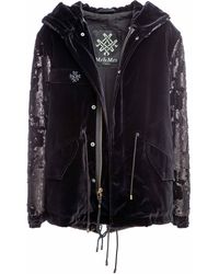 Mr & Mrs Italy Total Black Velvet Jazzy Mini Parka With Paillettes