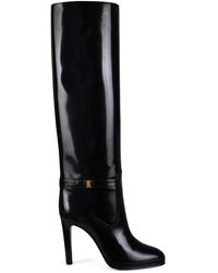 Saint Laurent - Diane Buckled Glossed-leather Knee Boots - Lyst