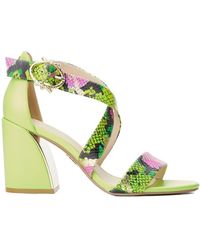 Moda In Pelle - Loral Lime Green Snake Print Leather - Lyst