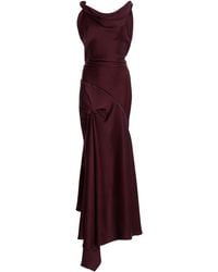 Victoria Beckham - Asymmetric Satin Midi Dress - Lyst