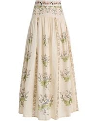 Agua Bendita - Curuá Anhelo Embroidered Linen Maxi Skirt - Lyst